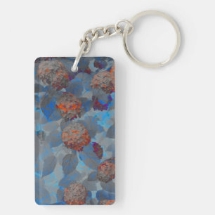 Blue orange colour flower pattern digital art key ring