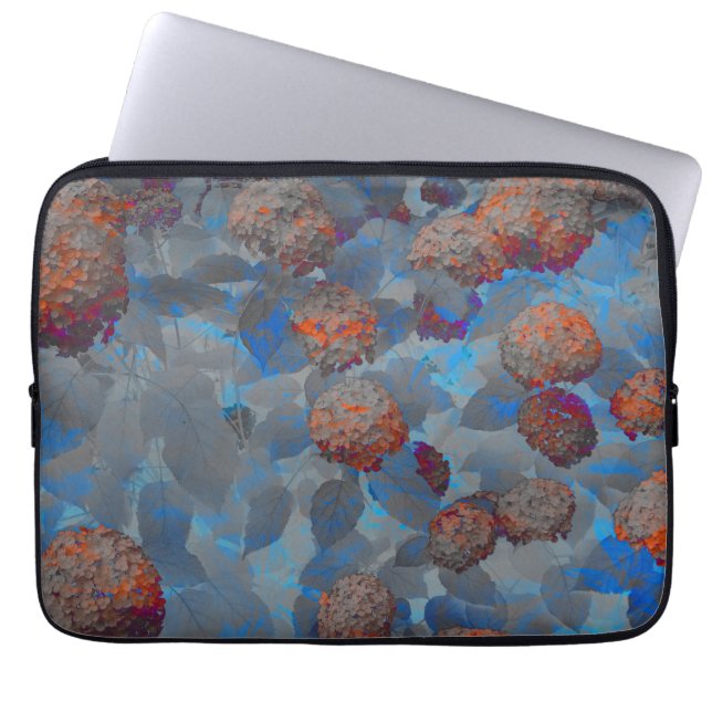 Blue orange colour flower pattern digital art laptop sleeve (Front)