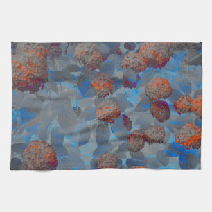 Blue orange colour flower pattern digital art tea towel