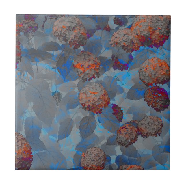 Blue orange colour flower pattern digital art tile (Front)