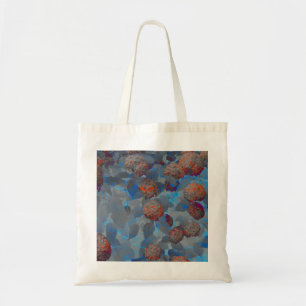 Blue orange colour flower pattern digital art tote bag