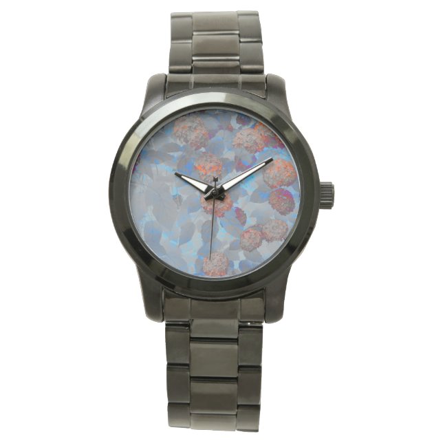 Blue orange colour flower pattern digital art watch (Front)