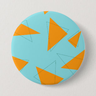 Blue,orange, cool, trendy, modern triangle pattern 7.5 cm round badge