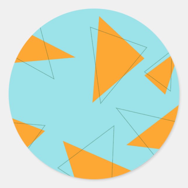 Blue,orange, cool, trendy, modern triangle pattern classic round sticker (Front)