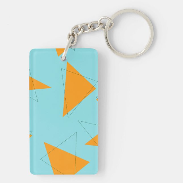 Blue,orange, cool, trendy, modern triangle pattern key ring (Back)