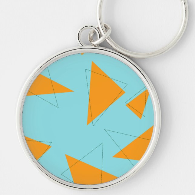 Blue,orange, cool, trendy, modern triangle pattern key ring (Front)