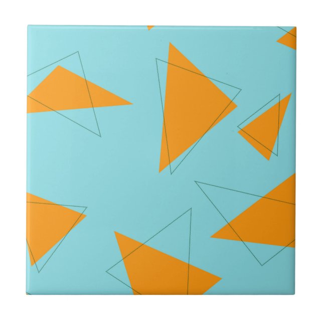 Blue,orange, cool, trendy, modern triangle pattern tile (Front)