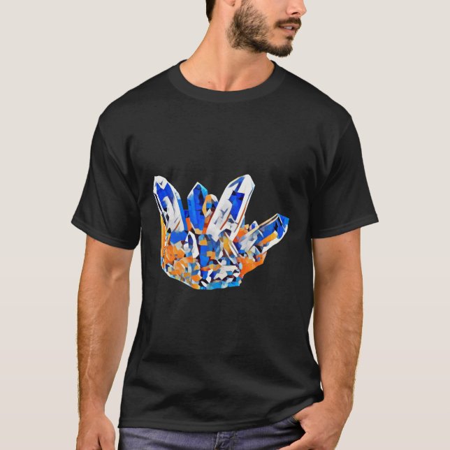 Blue Orange Crystal Gems Rocks Abstract Art T-Shirt (Front)