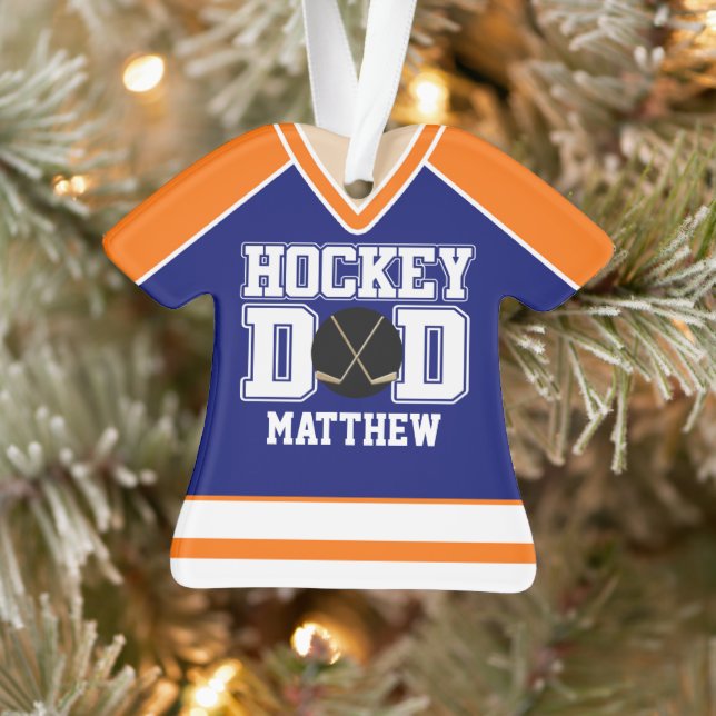 Blue/Orange Custom Hockey Dad Jersey Ornament (Tree)