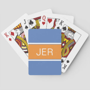 Blue Orange Custom Personalised Monogram Initials Playing Cards