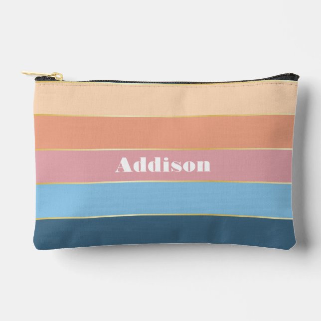 blue orange Custom Summer Colour Block Stripes Accessory Pouch (Front)