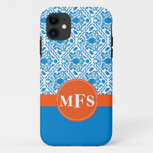 Blue/Orange Damask Pattern Initials iPhone 5 case
