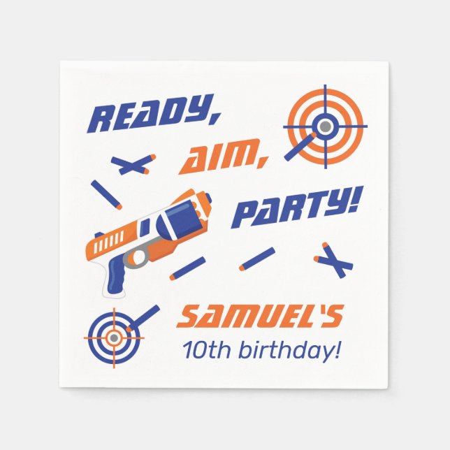 Blue, Orange Dart War Birthday Party, Any Age Napkin (Front)