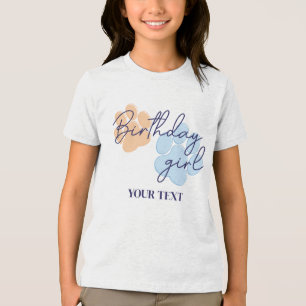 Blue Orange Dog Paw Print Birthday Girl Party Tri-Blend Shirt
