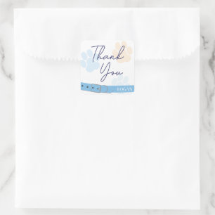 Blue Orange Dog Paw Print Birthday Thank You Square Sticker