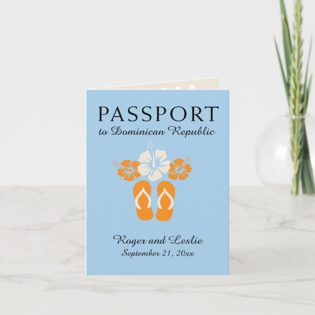Blue Orange Dominican Republic Wedding Passport  Invitation (Front)