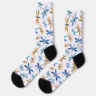 Blue Orange Dragonflies Retro Hand-Drawn Dragonfly Socks
