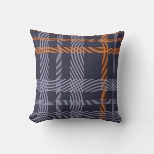 Blue & Orange Fall Plaid Pattern Cushion (Front)