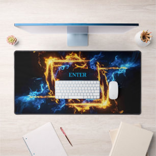 Blue Orange Fire Portal Elemental Magic Gaming Desk Mat