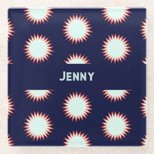 Blue & Orange Flash Add The Name Bold Loud Pattern Glass Coaster