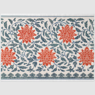 Blue & Orange floral decoupage tissue Paper