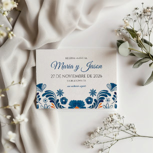 Blue Orange Floral Elegant Fiesta Spanish Wedding Save The Date