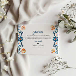 Blue Orange Floral Elegant Fiesta Spanish Wedding Thank You Card
