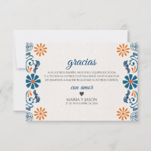 Blue Orange Floral Elegant Fiesta Spanish Wedding Thank You Card