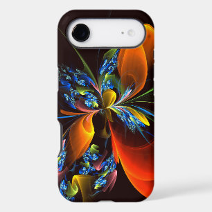 Blue Orange Floral Modern Abstract Art Pattern #03