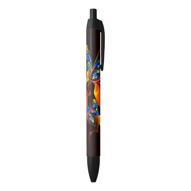 Blue Orange Floral Modern Abstract Art Pattern #03 Black Ink Pen (Bottom (Vertical))