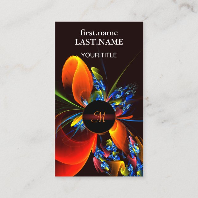 Blue Orange Floral Modern Abstract Art Pattern #03 Business Card (Front)