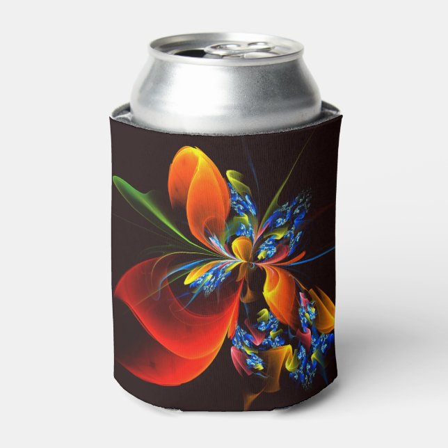 Blue Orange Floral Modern Abstract Art Pattern #03 Can Cooler (Can Front)