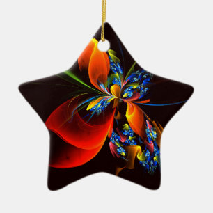 Blue Orange Floral Modern Abstract Art Pattern #03 Ceramic Tree Decoration