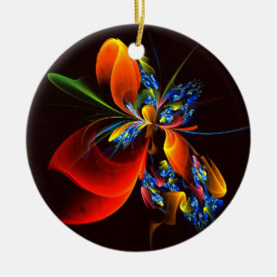 Blue Orange Floral Modern Abstract Art Pattern #03 Ceramic Tree Decoration
