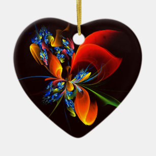 Blue Orange Floral Modern Abstract Art Pattern #03 Ceramic Tree Decoration