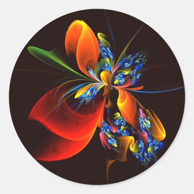 Blue Orange Floral Modern Abstract Art Pattern #03 Classic Round Sticker (Front)