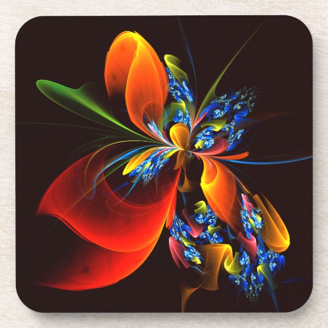 Blue Orange Floral Modern Abstract Art Pattern #03 Coaster (Front)