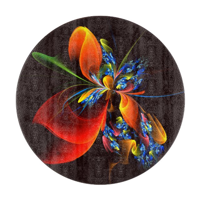 Blue Orange Floral Modern Abstract Art Pattern #03 Cutting Board (Front)