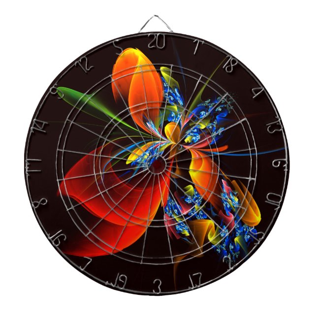 Blue Orange Floral Modern Abstract Art Pattern #03 Dartboard (Front)