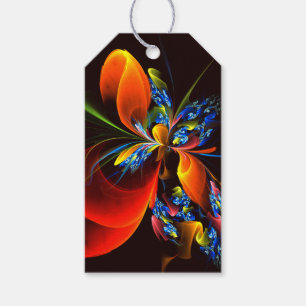 Blue Orange Floral Modern Abstract Art Pattern #03 Gift Tags