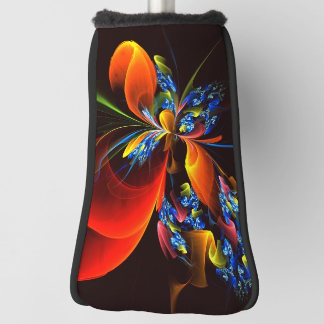 Blue Orange Floral Modern Abstract Art Pattern #03 Golf Head Cover (Rotate 90)