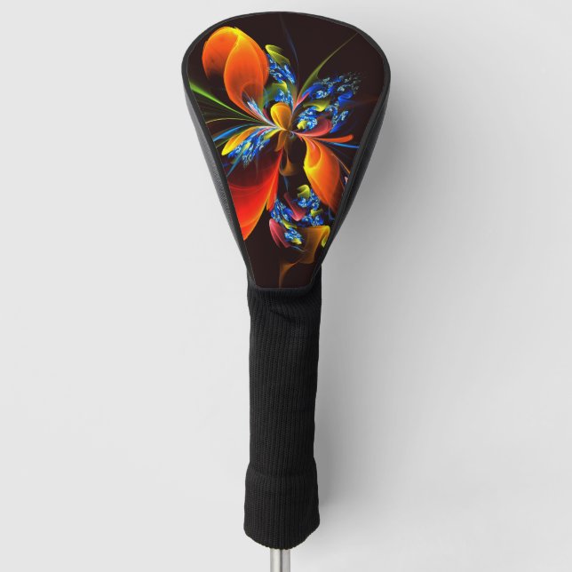 Blue Orange Floral Modern Abstract Art Pattern #03 Golf Head Cover (Front)