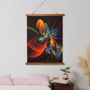Blue Orange Floral Modern Abstract Art Pattern #03 Hanging Tapestry