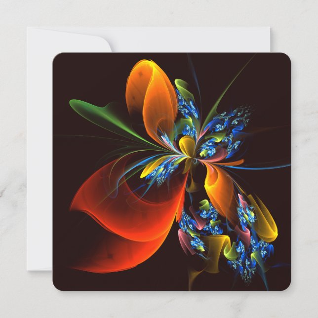 Blue Orange Floral Modern Abstract Art Pattern #03 Invitation (Front)