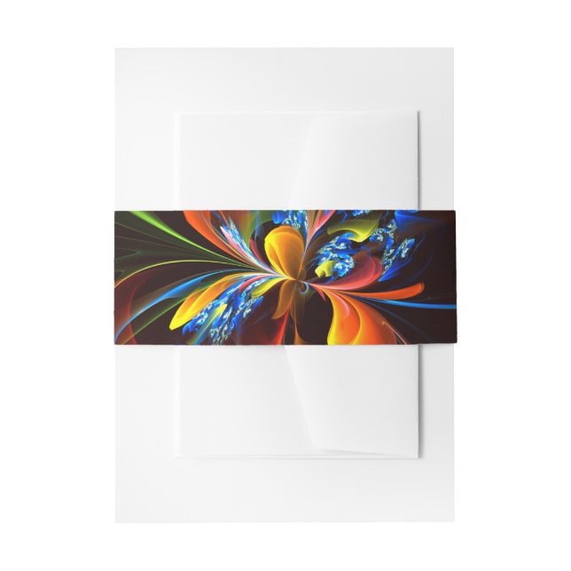 Blue Orange Floral Modern Abstract Art Pattern #03 Invitation Belly Band (Front Example)