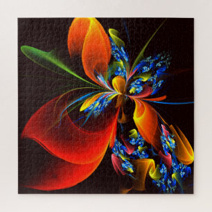 Blue Orange Floral Modern Abstract Art Pattern #03 Jigsaw Puzzle