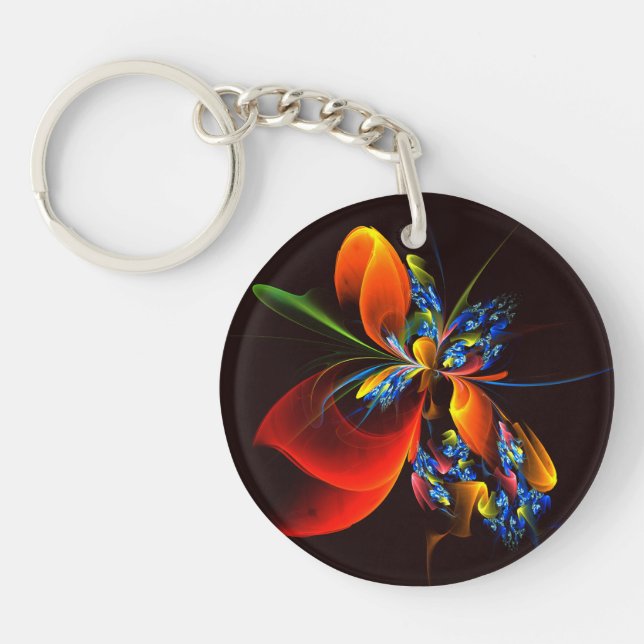 Blue Orange Floral Modern Abstract Art Pattern #03 Key Ring (Front)