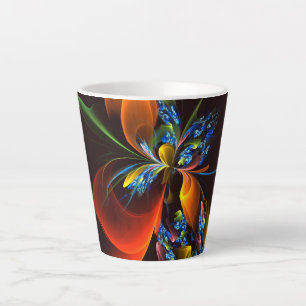 Blue Orange Floral Modern Abstract Art Pattern #03 Latte Mug