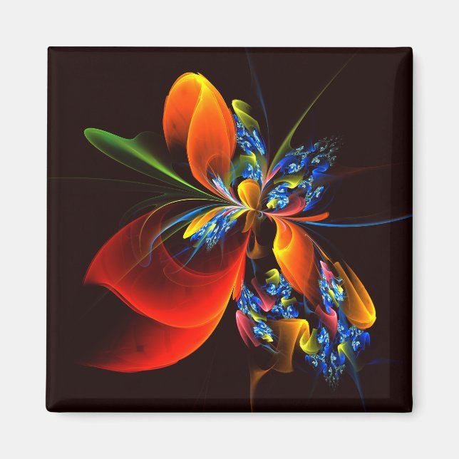 Blue Orange Floral Modern Abstract Art Pattern #03 Magnet (Front)