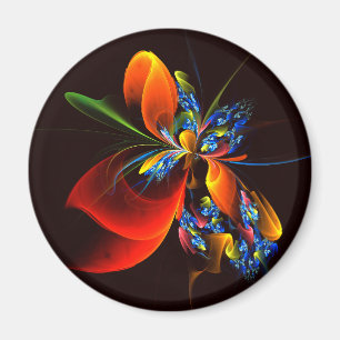 Blue Orange Floral Modern Abstract Art Pattern #03 Magnet